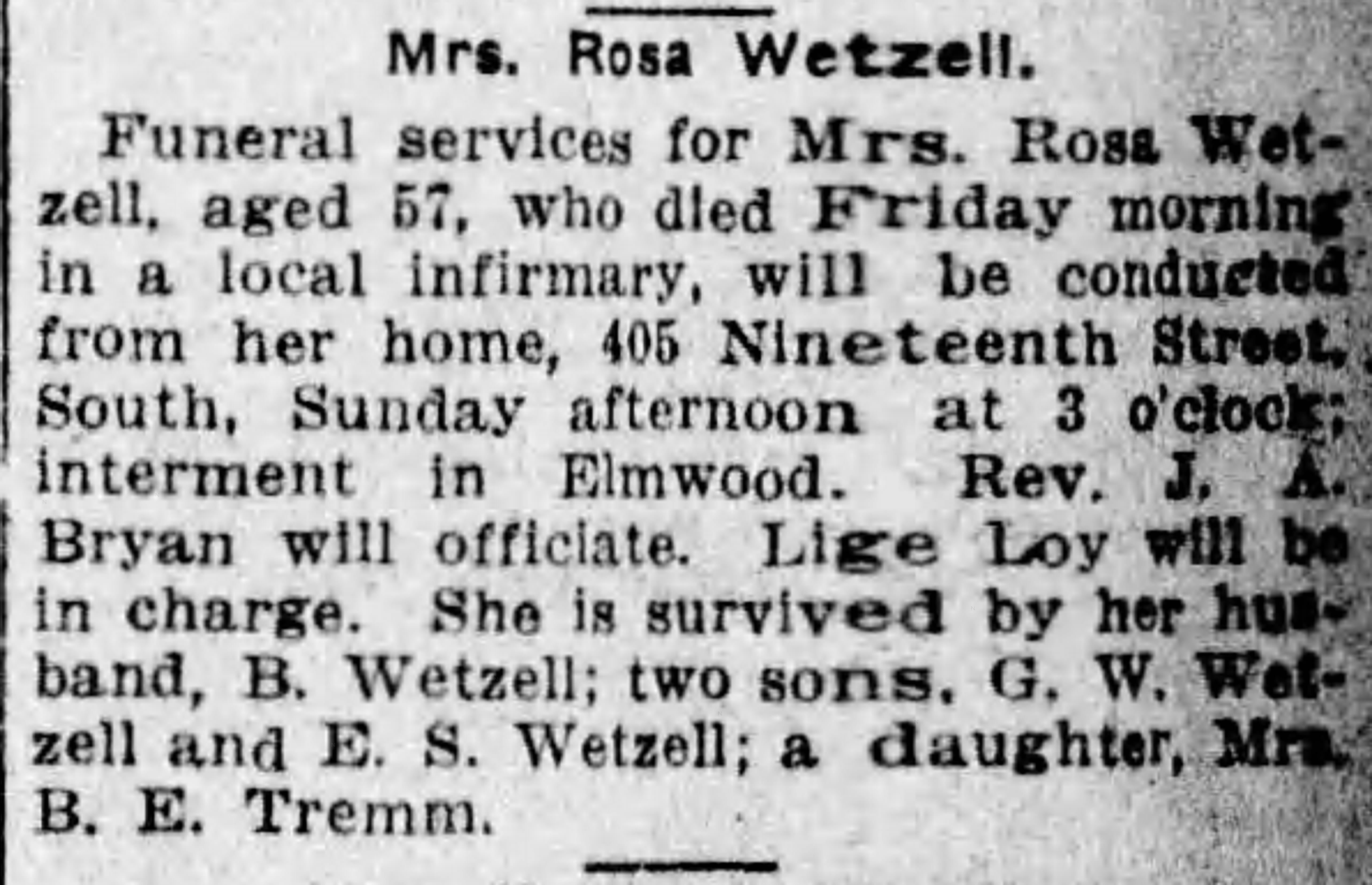 Rosa Wetzell obituary